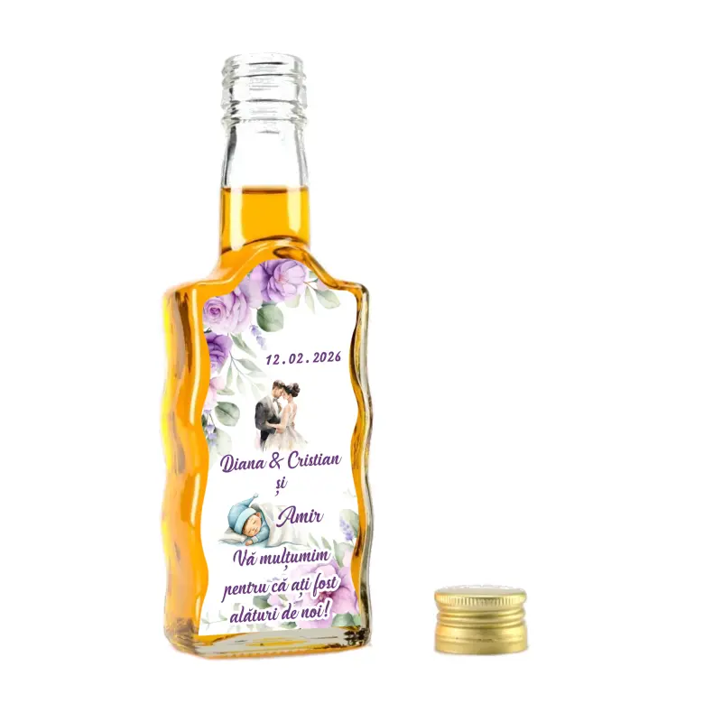 Sticla decorata nunta, 200 ml, model stof 2 005